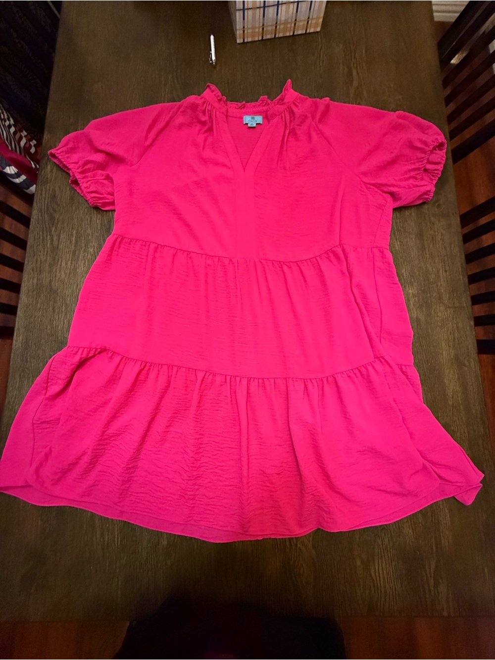 CeCe Hot Pink Tiered Ruffle Neck Girls' Dress